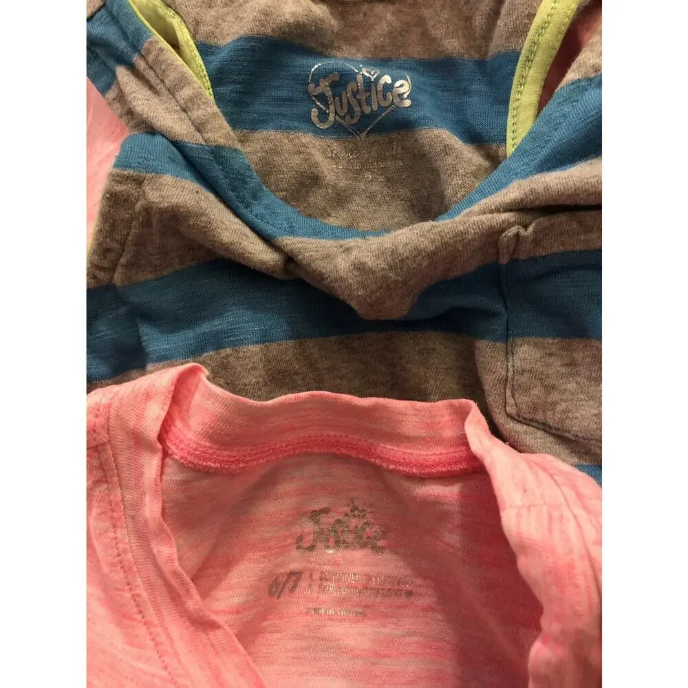Justice Teal Stripe Tank And Pink Shirt Bundle size 6